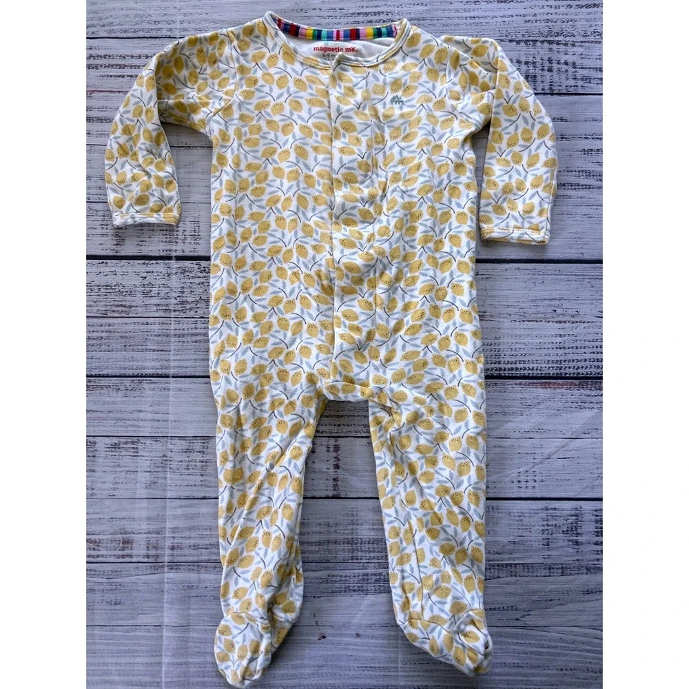 Magnetic Me Footie Kids Unisex Yellow Lemon Print Organic Cotton 6-9 Months